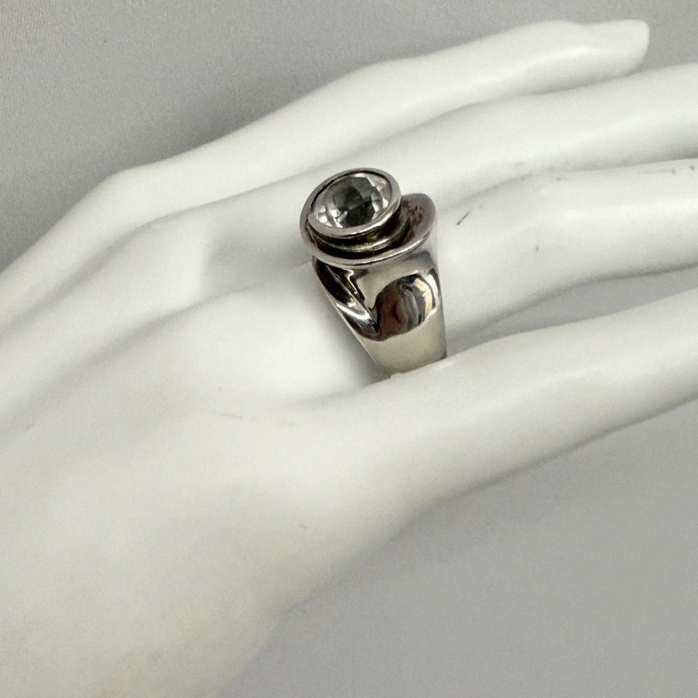 Vintage ELLE Sterling Cubic Zirconia Ring Modernist Style 10 Grams Size 7 1/4 - Picture 3 of 14